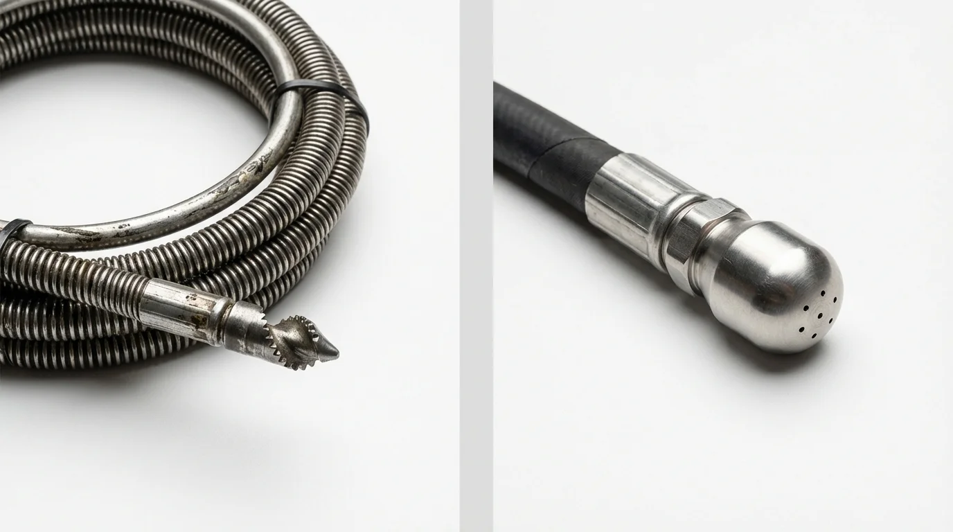 Drain snake cable and hydro jetting nozzle used for drain cleaning in Edgartown, MA