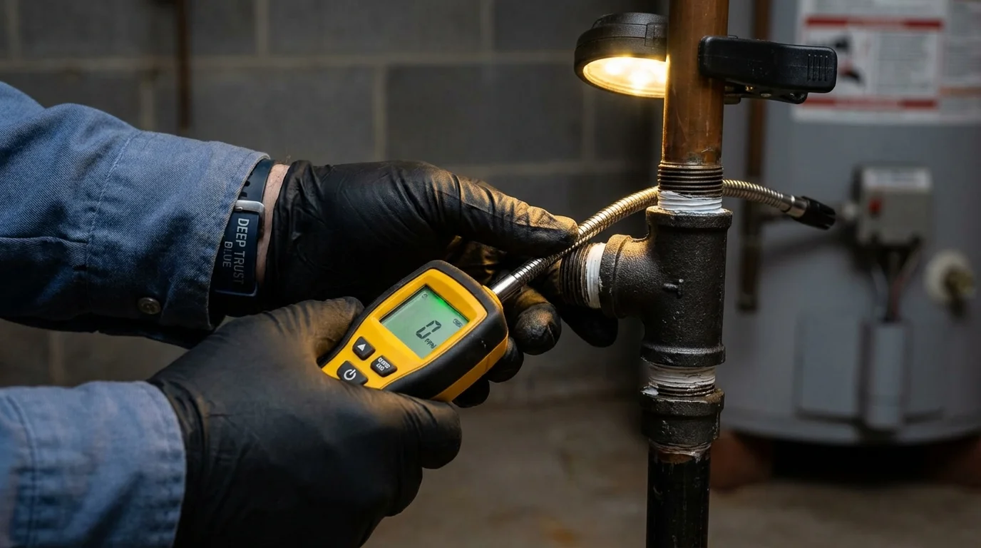 Gas leak detection with electronic sniffer by Johns Plumbing LLC in Edgartown